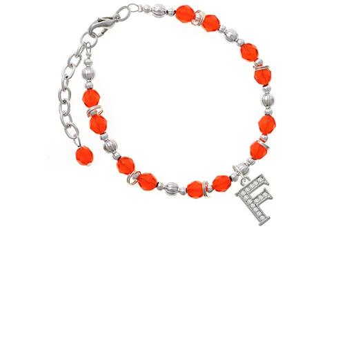 Браслет из бисера Silvertone Crystal Initial F Orange| |