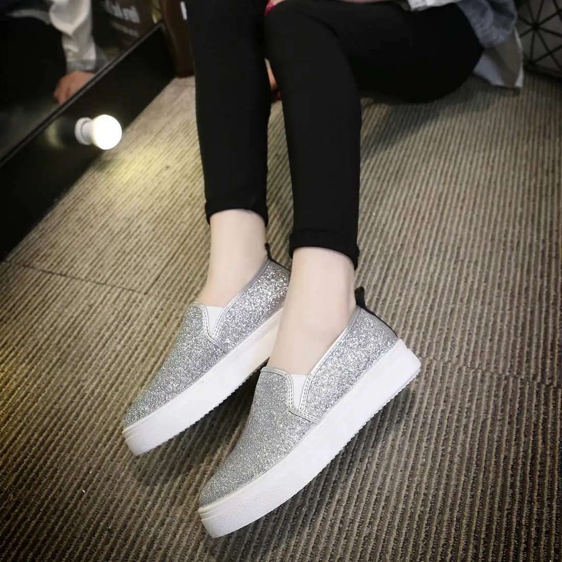 Женские лоферы плюс Размеры на платформе обувь без застежек плоской подошве