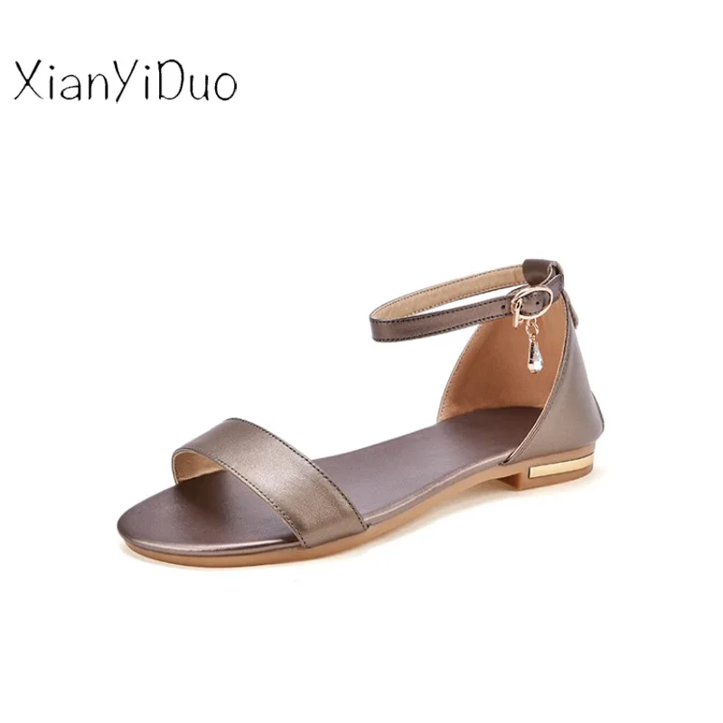 Xianyiduo/Женская обувь для отдыха на лето 2019 белые босоножки плоской подошве с