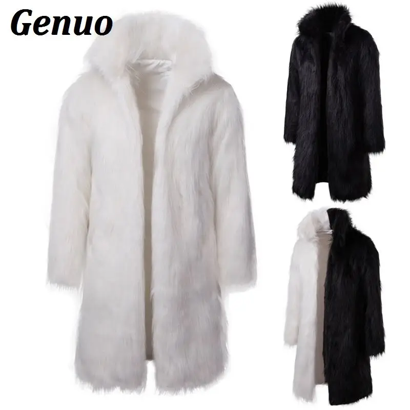 

Genuo Fashion Patchwork Faux Fur Jacket Men Winter Fluffy Fur Long Parka Warm Overcoat Male Luxury Fur Coat Outwear 3XL