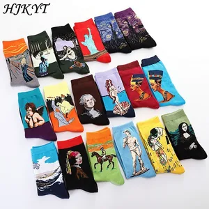 Носки HJKYT с рисунком Ван Гога в стиле ретро, цветные Смешные длинные нейтральные хлопковые мужские и женские фигурки масляной живописи, высокое качество, Иисус Мона Лиза