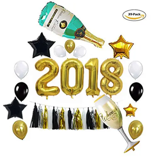 15PCs 2018 Gold Foil Latex Balloon New Year Eve Festive Party Assrtd Decoration Balloons Set | Дом и сад