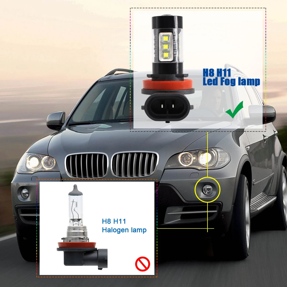2x H8 Противотуманные фары H11 H9 9006 для BMW E87 E92 E46 E90 E39 X5 AUDI A3 A4 S4 A5 A6 S6 A8 светодиодные