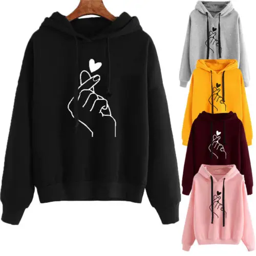 

Finger Heart Women's Long Sleeve Hoodie Sweatshirt Hooded Jumper Pullover Tops Coat Xmas Clothing