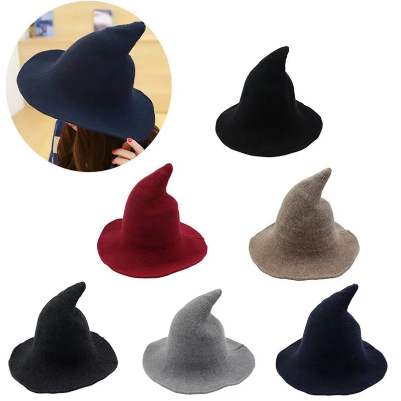 Witch Design Halloween Party Hats Wool Solid Color Costume Party Witch Hats Black Dark Gray Wine red Ligh Grey Navy Blue