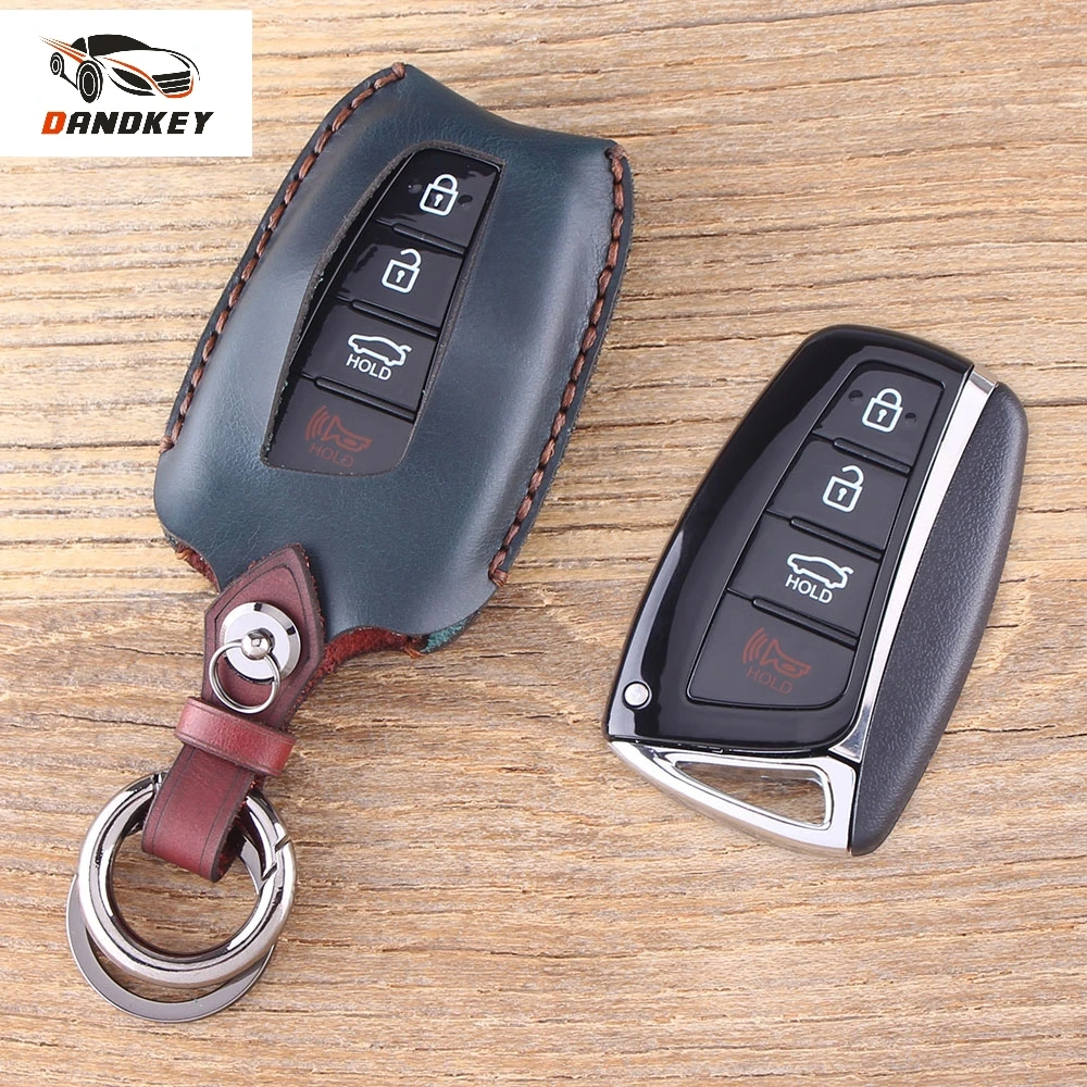 Чехол для ключей Dandkey 4 кнопки кожа Hyundai Genesis Santa Fe Equus Azera Solaris Ix35 Ix45 Accent Tucson