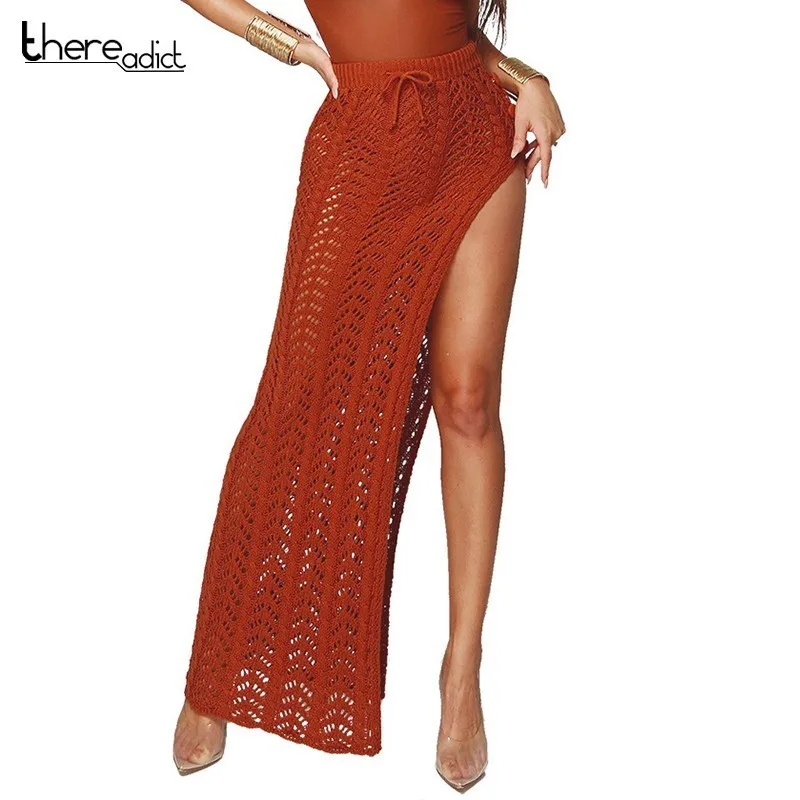2019 Fashion Hollow Out Split Sexy Skirts Women Empire Bodycon Summer Floor Length Beach Cover Up Club | Женская одежда