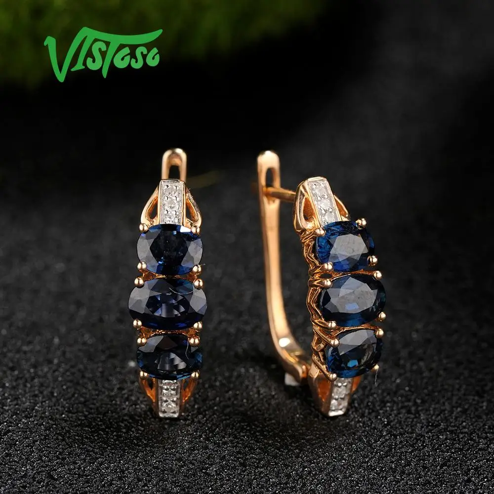VISTOSO золотые серьги для женщин 14K 585 розовое золото сверкающий синий сапфир