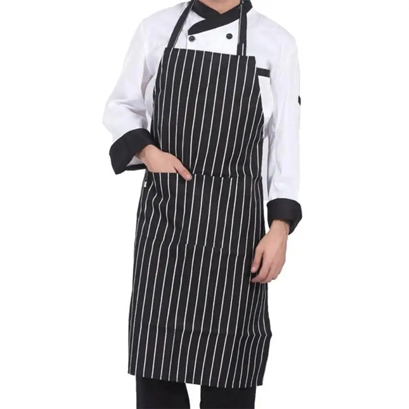 

Hot sale Adjustable Half-length Adult Apron Striped Hotel Restaurant Chef Waiter Apron Kitchen Cook Apron With 2 Pockets