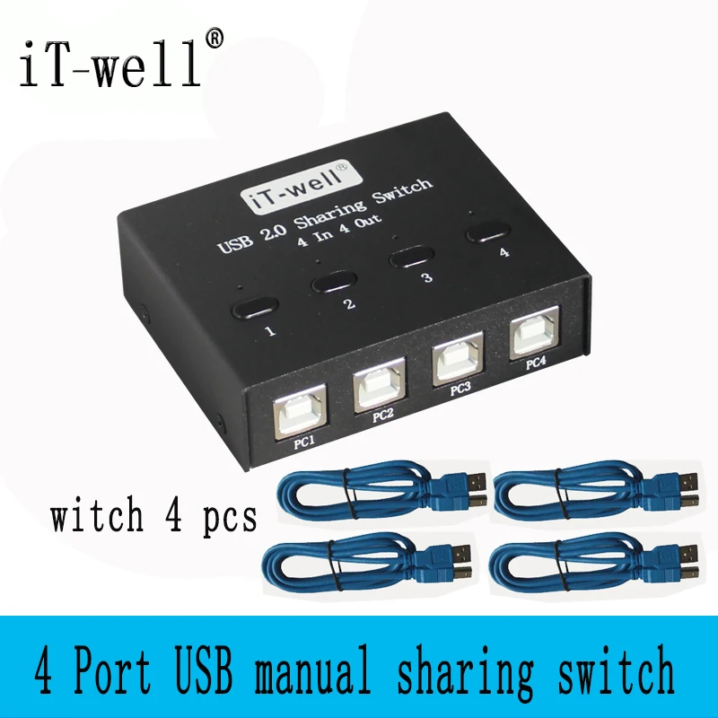 IT wel USB концентратор ручной Обмен переключатель 4 в клавиатура и мышь
