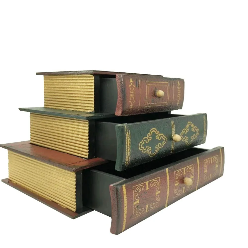 Винтажная трехслойная коробка для ювелирных изделий с книгой деревянная