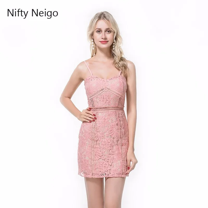 Nifty Neigo Сексуальное Женское кружевное платье Спагетти ремень полый мини Летнее