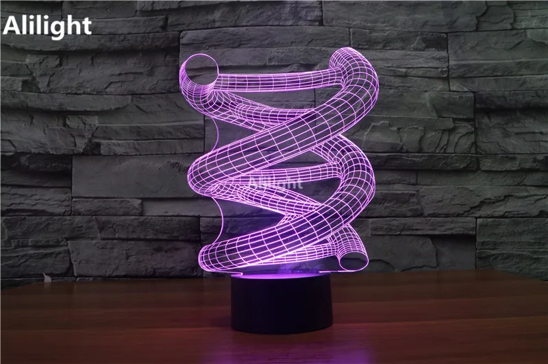 3D DNA светодиодная Ночная лампа деревянная база абстрактная спиральная ночник