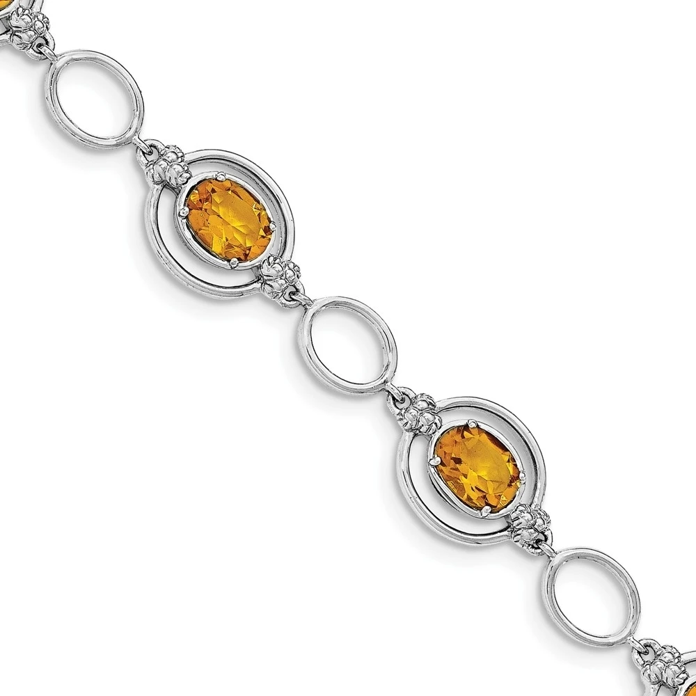 Серебряных овальным вырезом камень цитрин браслет| |