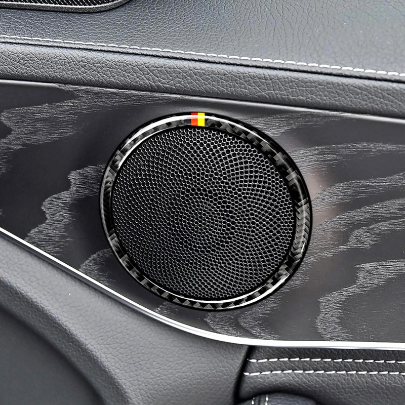 4pcs Carbon Fiber Car Door Speaker Ring Loudspeaker Decorative Sticker Trim For Mercedes Benz W205 C180 C200 C300 GLC260 | Автомобили и