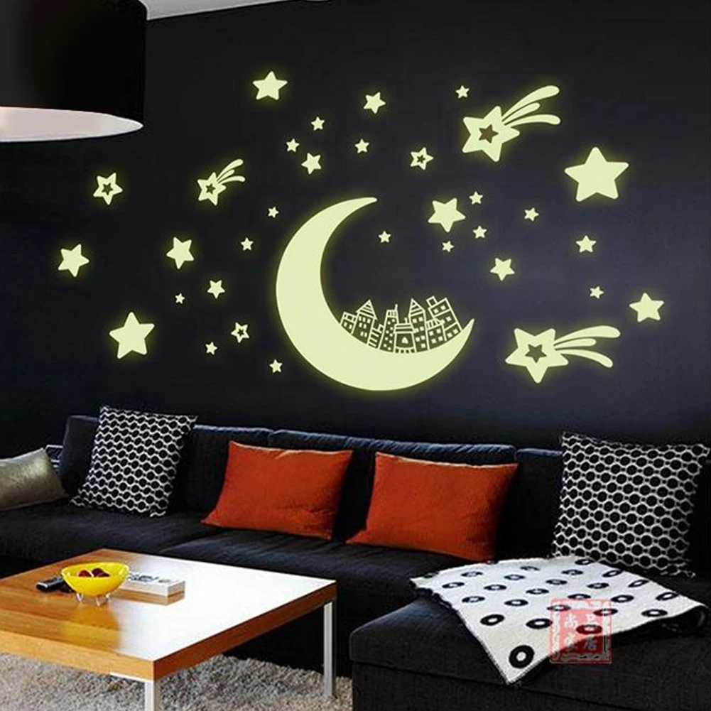 Star moon fluorescent wall sticker bedroom home decal decoration | Дом и сад