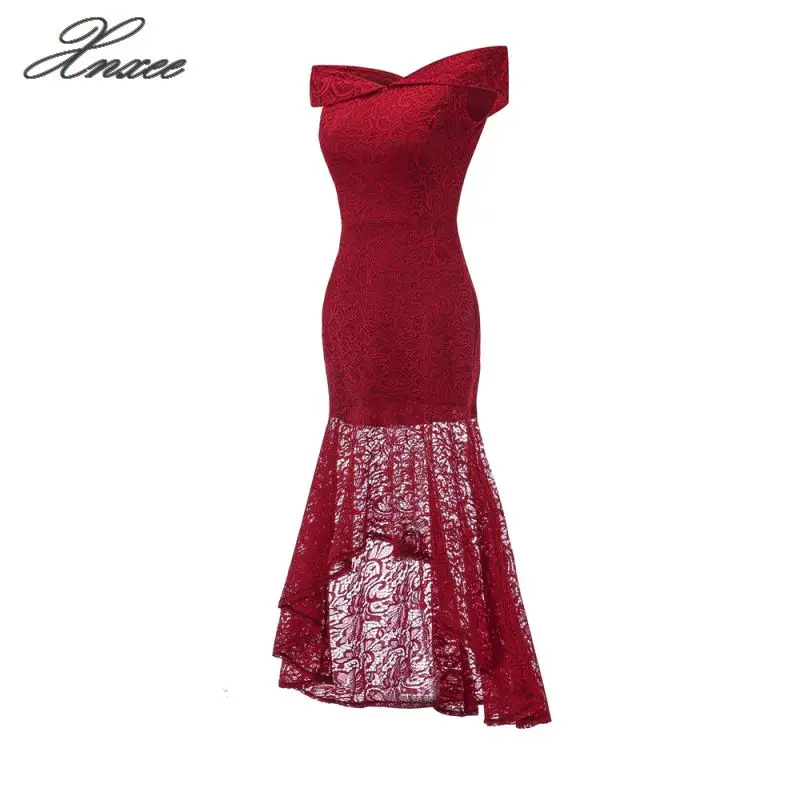 

Women Lace Long Dress 2020 Fashion Off Shoulder Elegant Asymmetrical Party Maxi Dresses