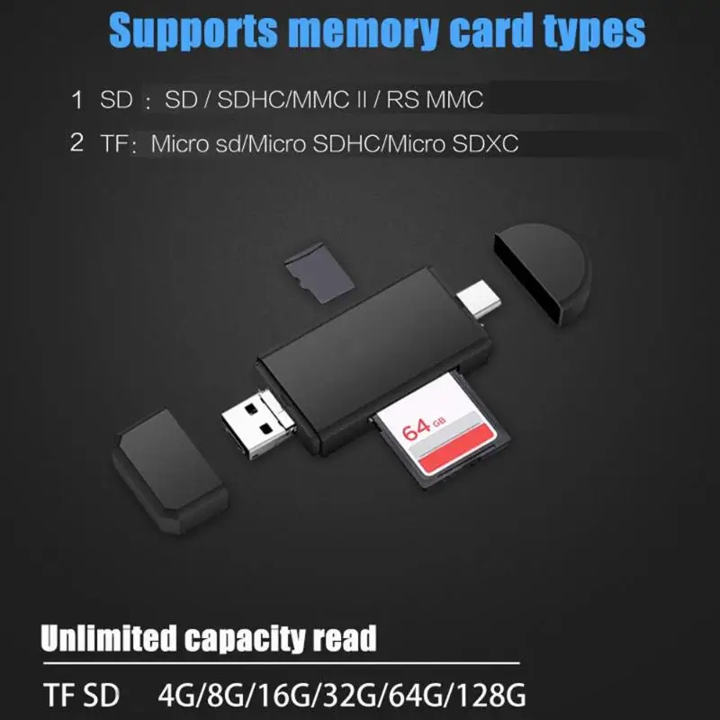 Type C + Micro USB 3 в 1 OTG кардридер многофункциональный высокоскоростной USB2.0 памяти для