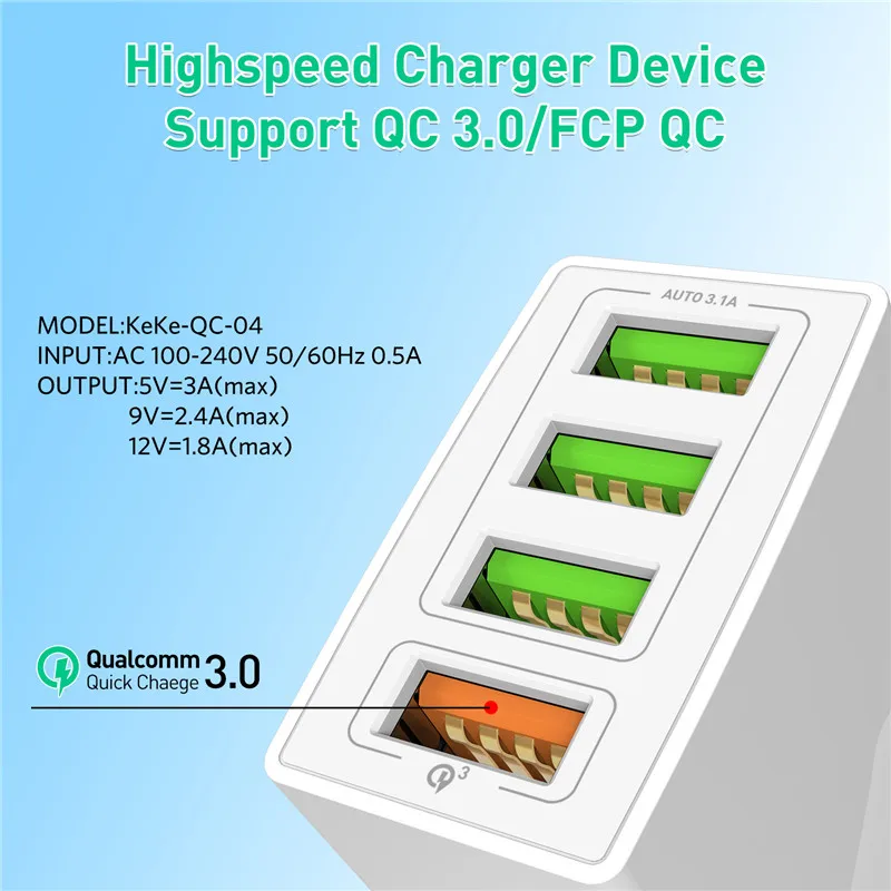QC3.0 четыре usb порта 5.1A быстрое зарядное устройство 4 для телефонов настольное