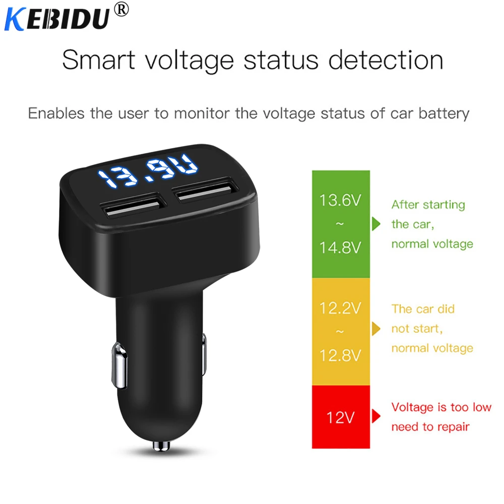 KEBIDU Dual USB Port Phone Charger 4 in 1 Car Cigarette Adapter DC 12-24V 3.1A Temperature/Voltage/Current LED Display | Мобильные