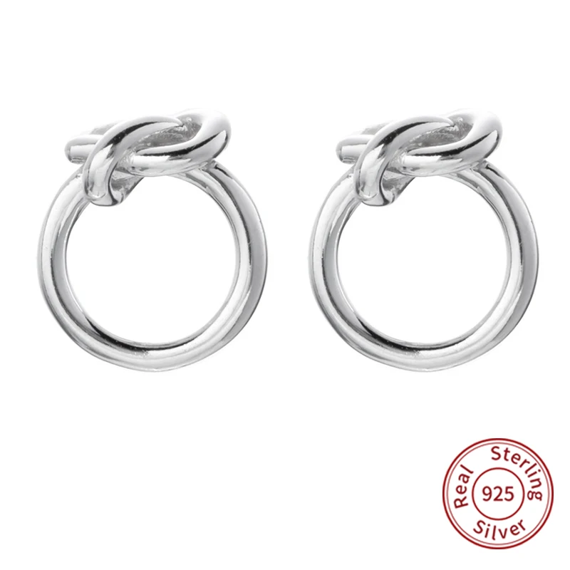 

925 Sterling Silver Women Fashion Simple Knot Stud Earring Punk Rock Retro Circle Earring Jewelry wholesale zk40