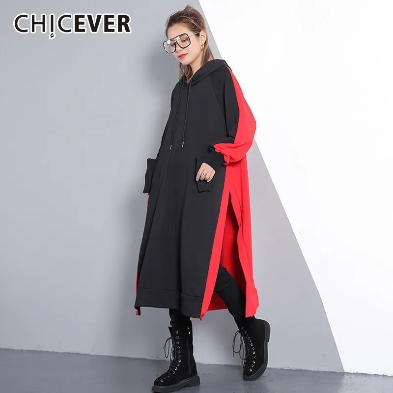 CHICEVER хит Цвет толстовки для Для женщин кофты с длинным рукавом подол высокой