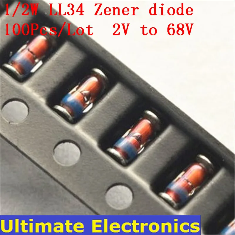 100 шт./лот 1/2 Вт 1206 LL34 Диод Зенера ZMM2V0 ~ ZMM68 2 В ~ 68 в 2,2 в 2,7 в 3 в 3,3 В 3,6 В 5,1 В 7,5 в 10 в 12 В 15 в 24 В 30 в 36 в 39 в 47 в