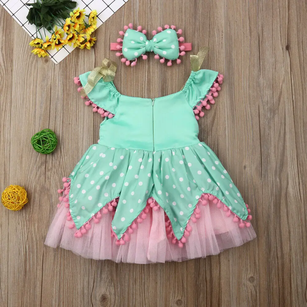 2019 Baby Summer Clothing Princess Kid Girl Balls Dress Headband 2pcs Polka Dot Birthday Party Pageant Lace Tutu 3Pcs |
