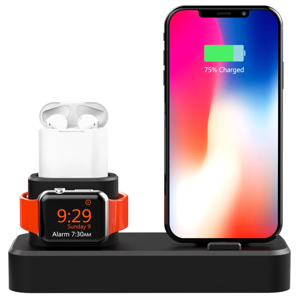 3 в 1 зарядный держатель для iPhoneX 8 plus 7 Airpods Силиконовая Подставка зарядки док