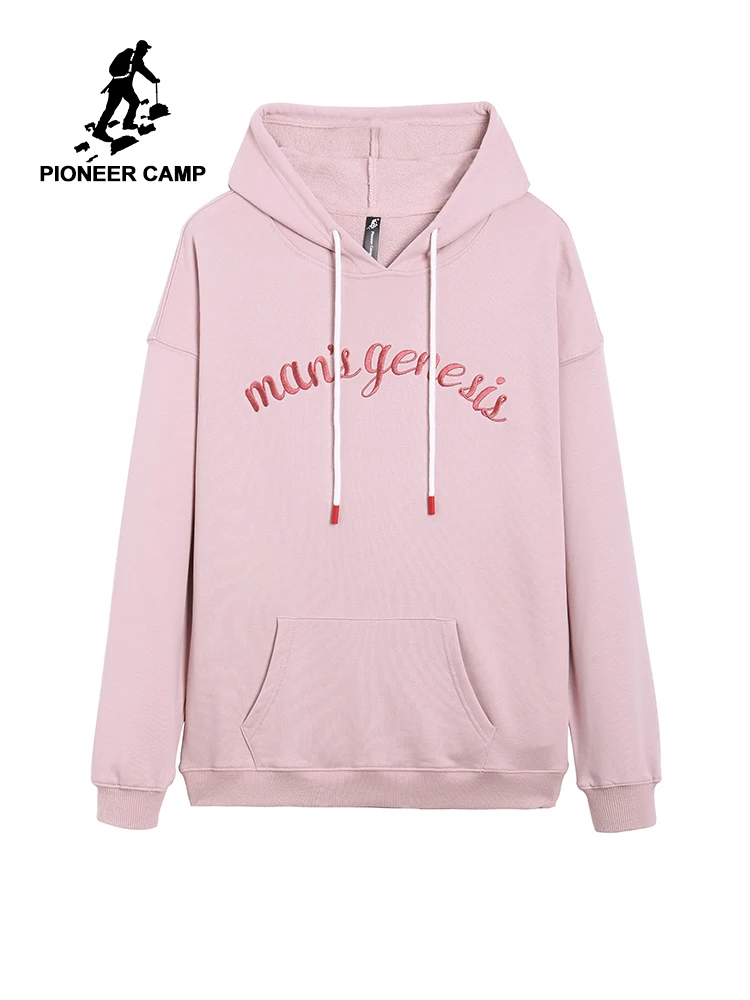 Мужские розовые толстовки с длинным рукавом Pioneer Camp вышивкой и надписью