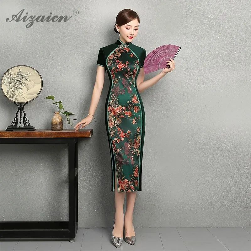 Китайское традиционное платье с вышивкой Cheongsam винтажное принтом Qi Pao женские