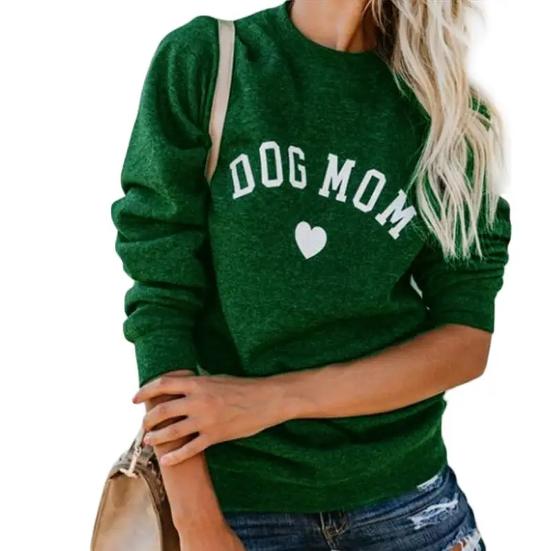 Dog Mom Women Plus Velvet Fashionable Long Sleeve Casual Sweatshirt Printing Heart-Shaped Print Kawaii Clothing | Женская одежда