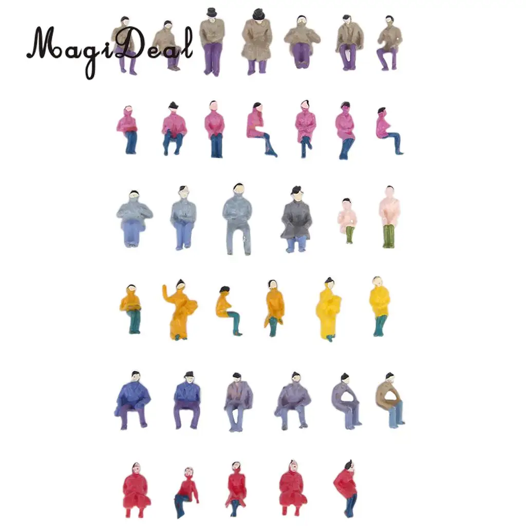 50Pcs/Pack Painted Model Train Seated People Passengers Figures for Station Platform Street Park Scenry Layout 1:87 HO Scale