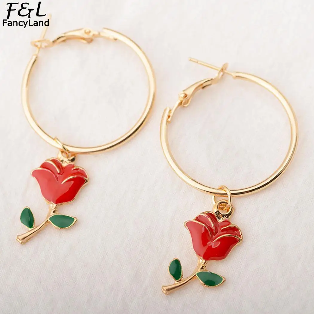 Gold Casual Earrings Women Snap Drop Shape Flowers Pierced Dangle Fashion Silver Flower | Украшения и аксессуары