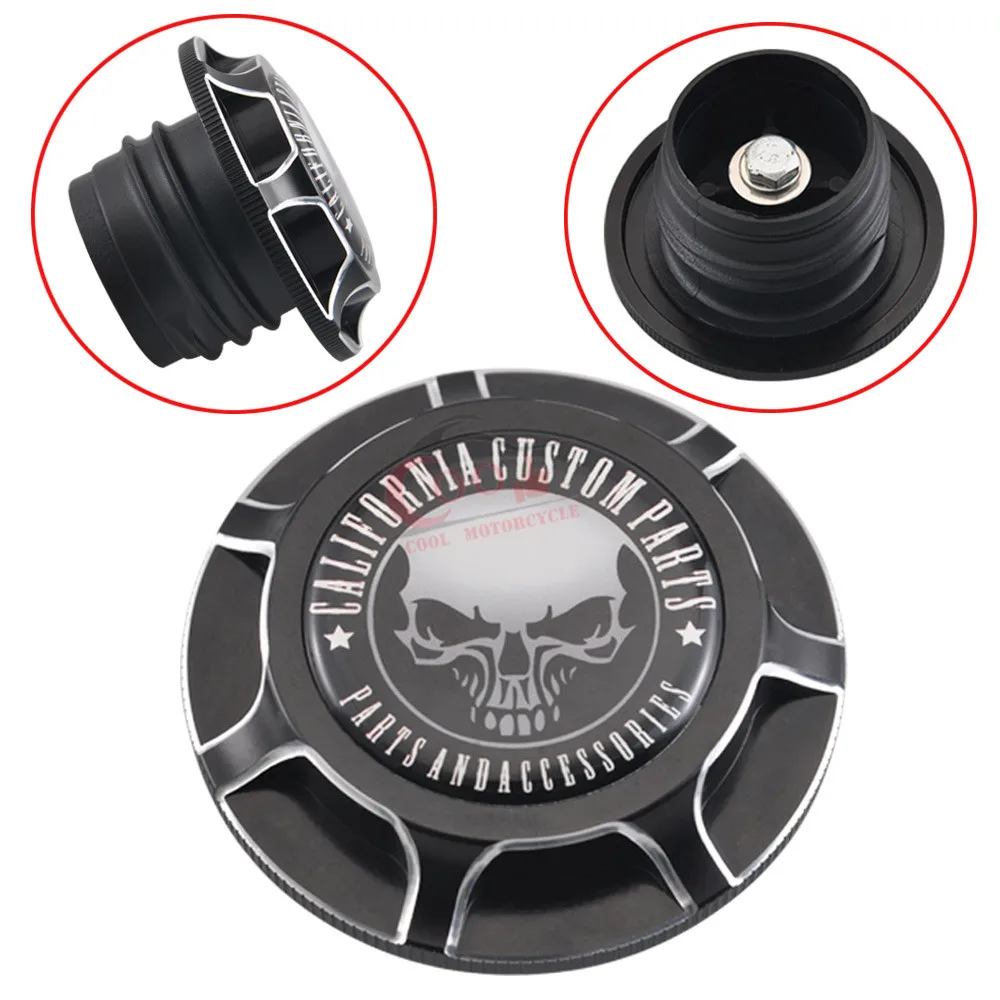 

Motorcycle Skull Gas Tank Oil Cap Black 3D Effect 360 Adjusted Degree Fits For Harley Softail Touring Sportster Aluminum