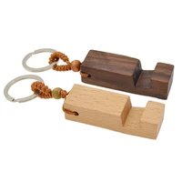 fashionable creative small and portable wooden mobile phone holder portable wooden key chain gift