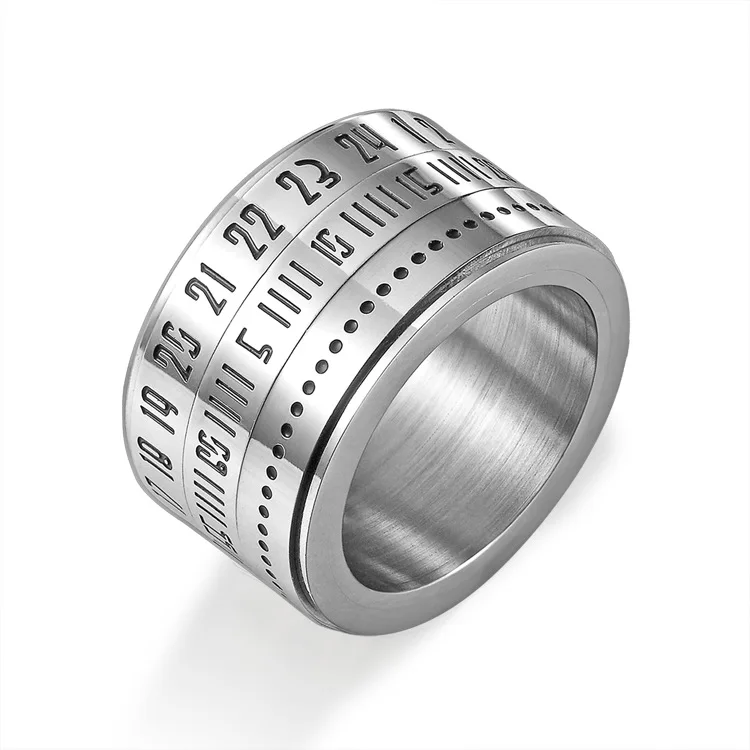 Fashion Silver Color 14MM Wide Rome Number Spinner Rotate 316L Stainless Steel Men Ring Jewelry | Украшения и аксессуары