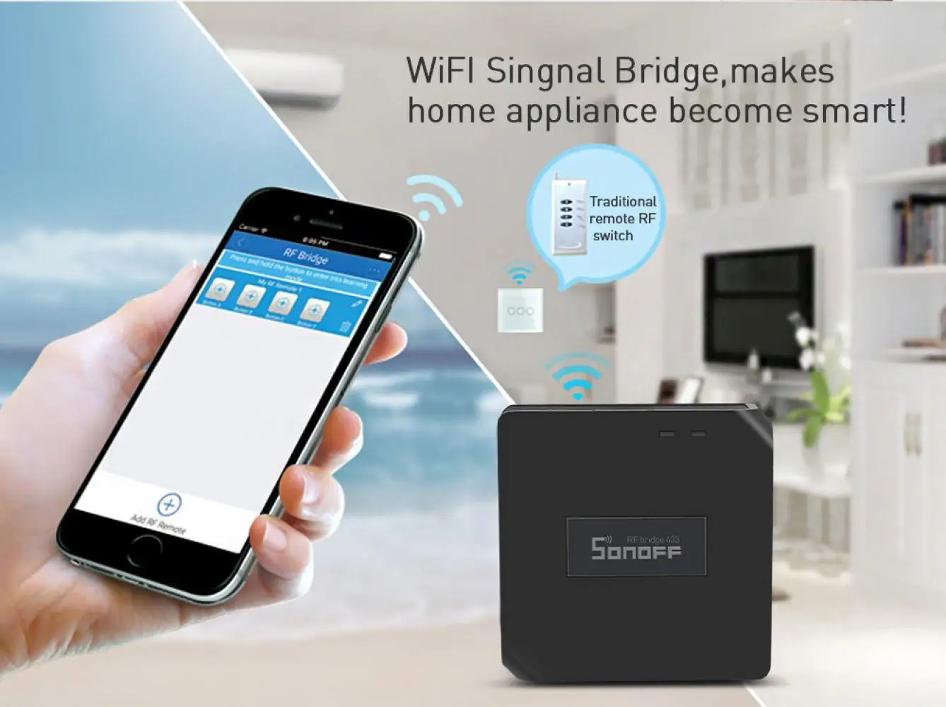 Sonoff RF мост 433 WiFi беспроводной умный дом пульт дистанционного управления МГц