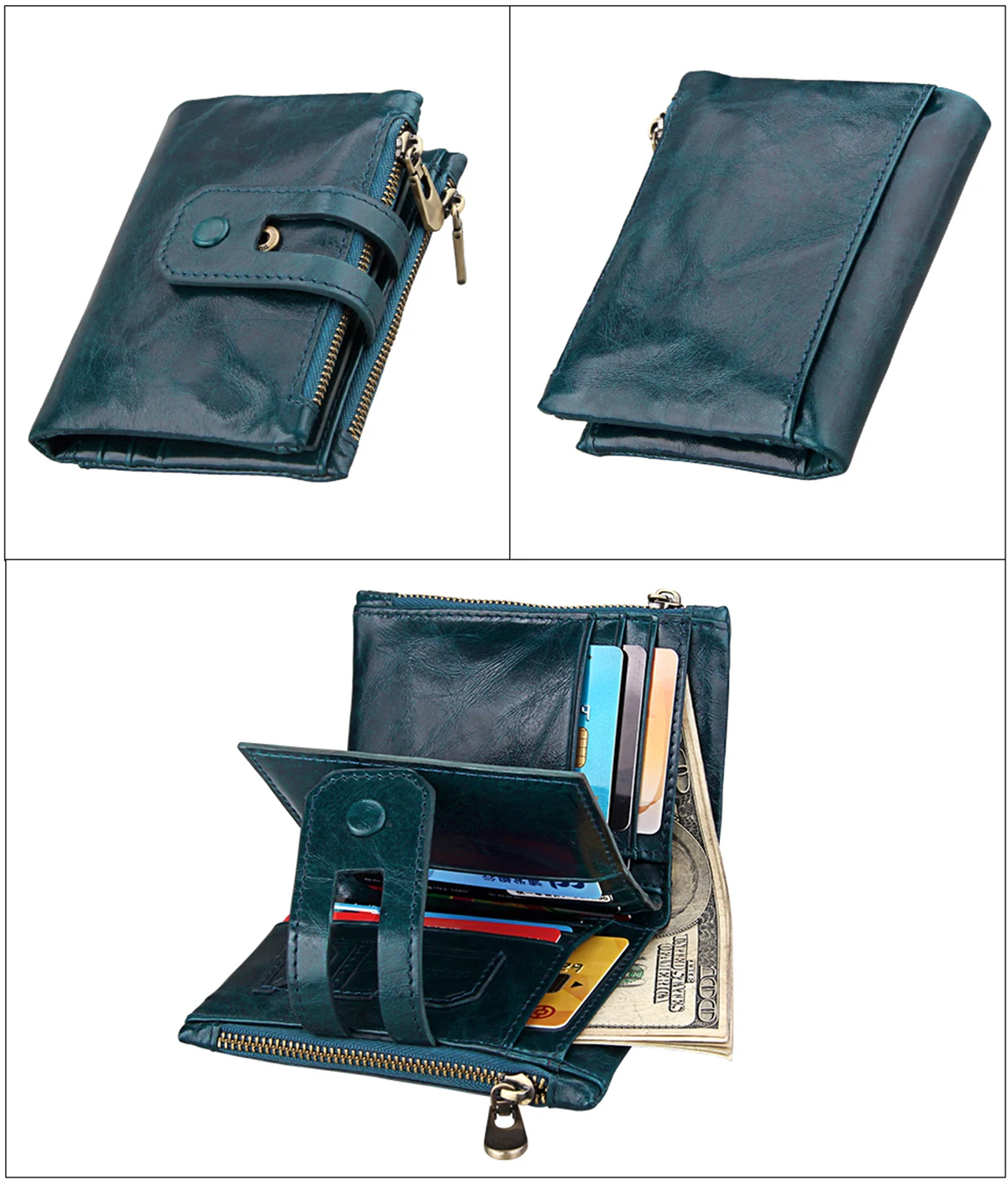 Unisex Vintage Crazy Horse Genuine Leather Wallet Women Men Wallets With Coin Pocket Zipper Short Style Credit Card Holder Purse | Багаж и