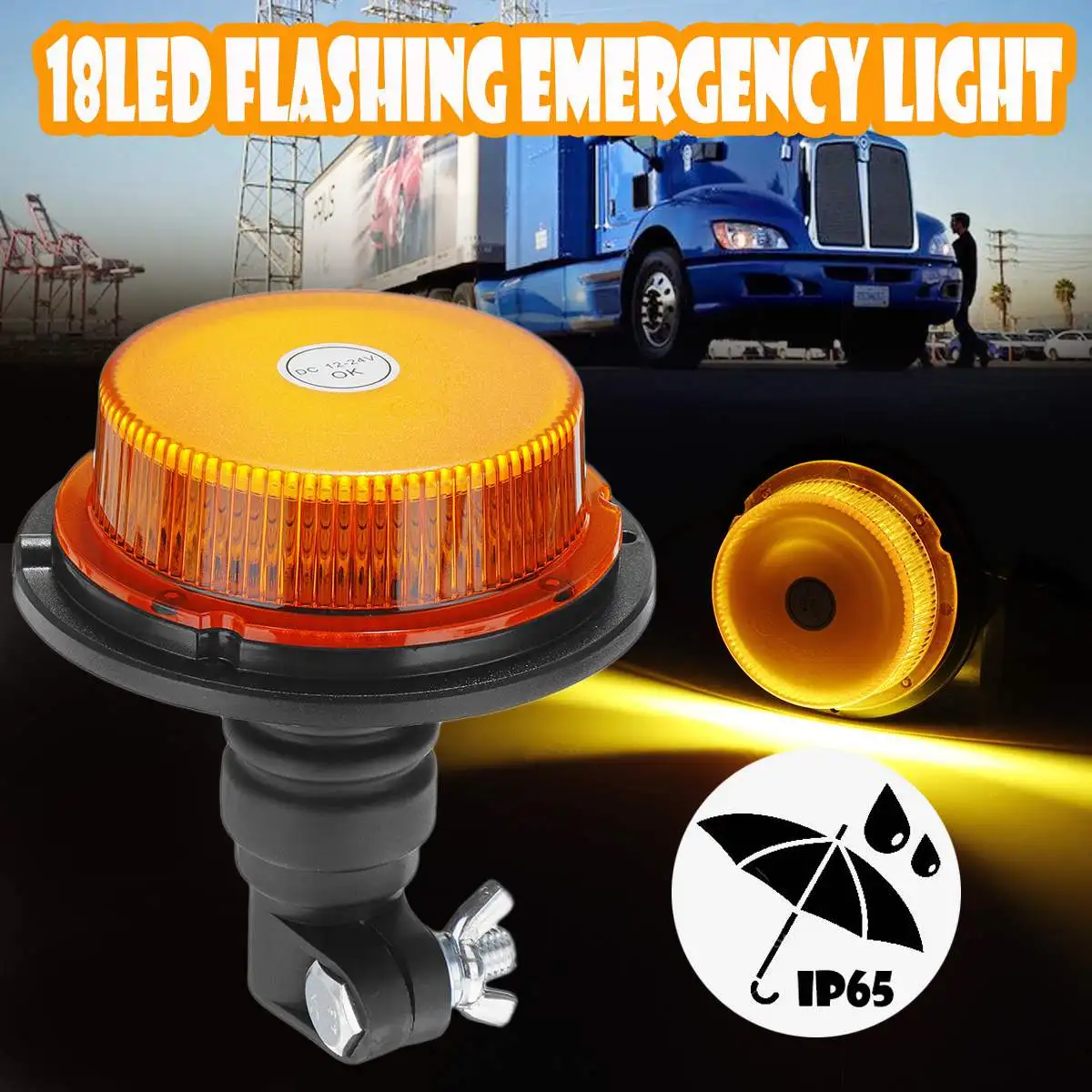 

Waterproof Flashing Warning Light LED Car Truck Emergency Light Flashing Firemen Lights 12-24V for Agricultural Vehicle Tractor