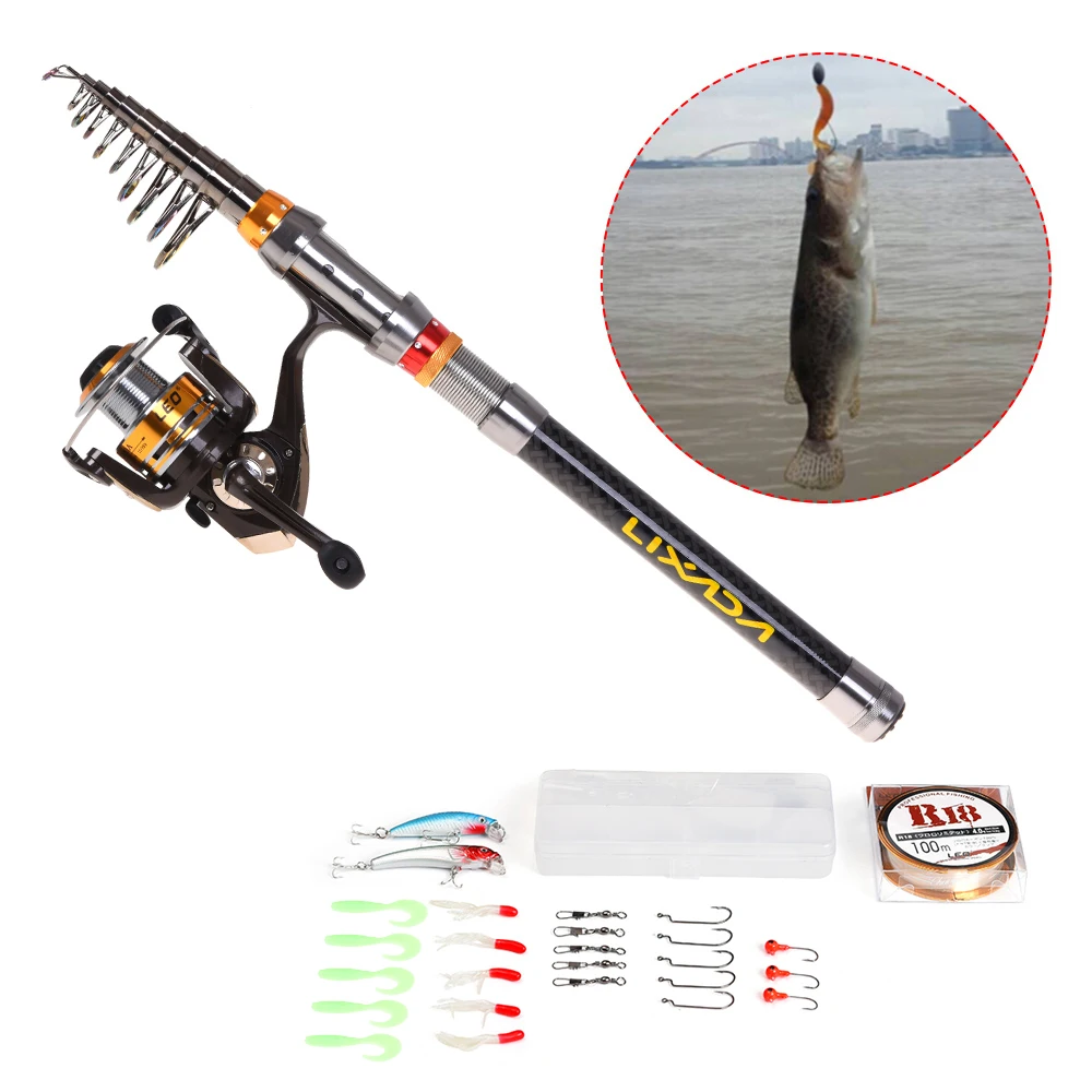 Lixada Fishing Rod Reel Combo Telescopic Spinning Line Lures Hooks Swivels Accessories Kit | Спорт и развлечения