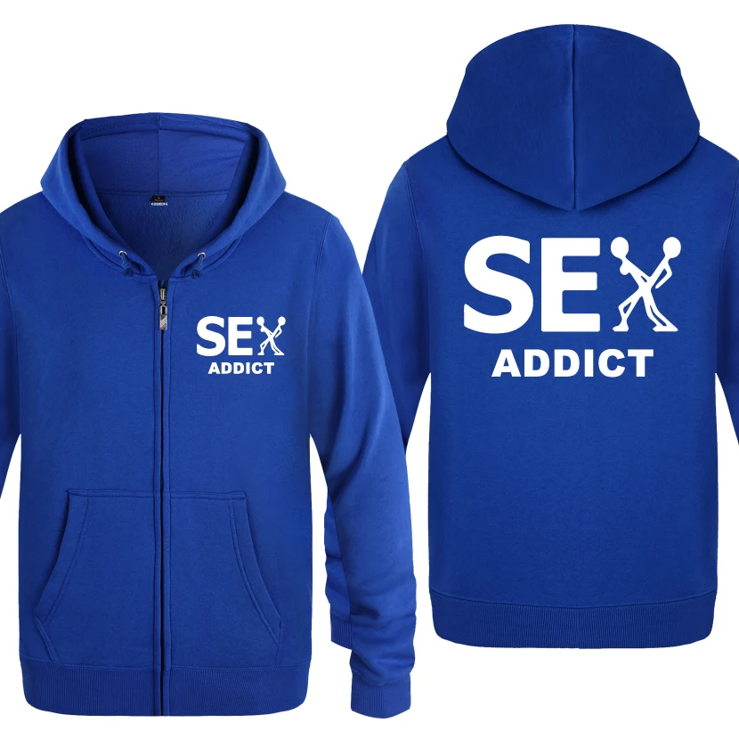 Sex Addict Creative Humor Sweatshirts Men 2018 Mens Zipper Hooded Fleece Hoodies Cardigans | Мужская одежда