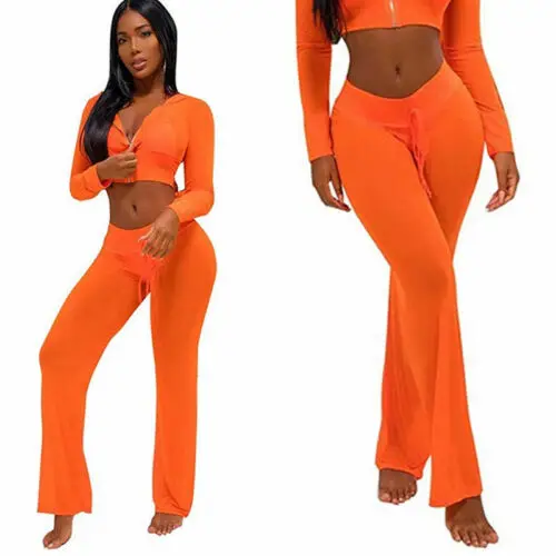 

Fashion Women Sexy Mesh Sheer Trousers Beach Bikini Cover Up Wide Leg Pants New Arrivals Loose Solid See-through High Waist