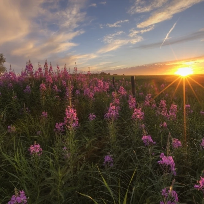 Prairie Wildflowers во время заката в центральной Альберте плакат печать (17x11) | Дом и сад