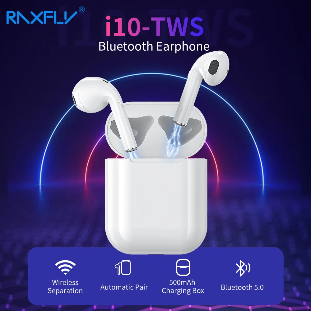 RAXFLY i10 TWS мини беспроводные Bluetooth наушники для всех мобильных телефонов 3D стерео