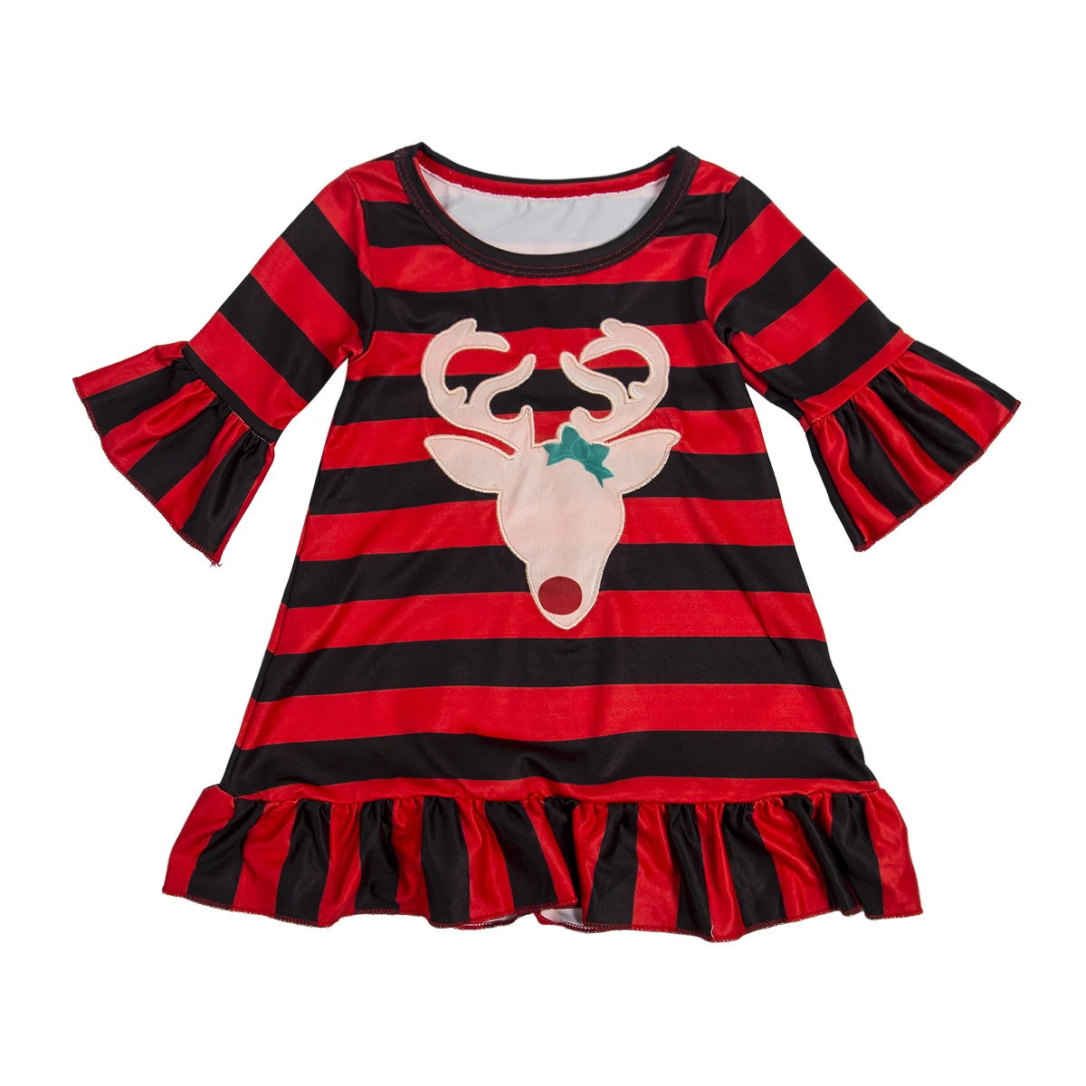 Christmas Toddler Kids Baby Girl Dress Striped Red Green Deer Party Children Clothes | Детская одежда и обувь