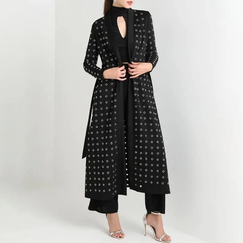 TWOTWINSTYLE Heavy Eyelets Coat Female Cardigan Long Sleeve Lace Up Black Women's Windbreaker Fashion 2018 Autumn New | Женская