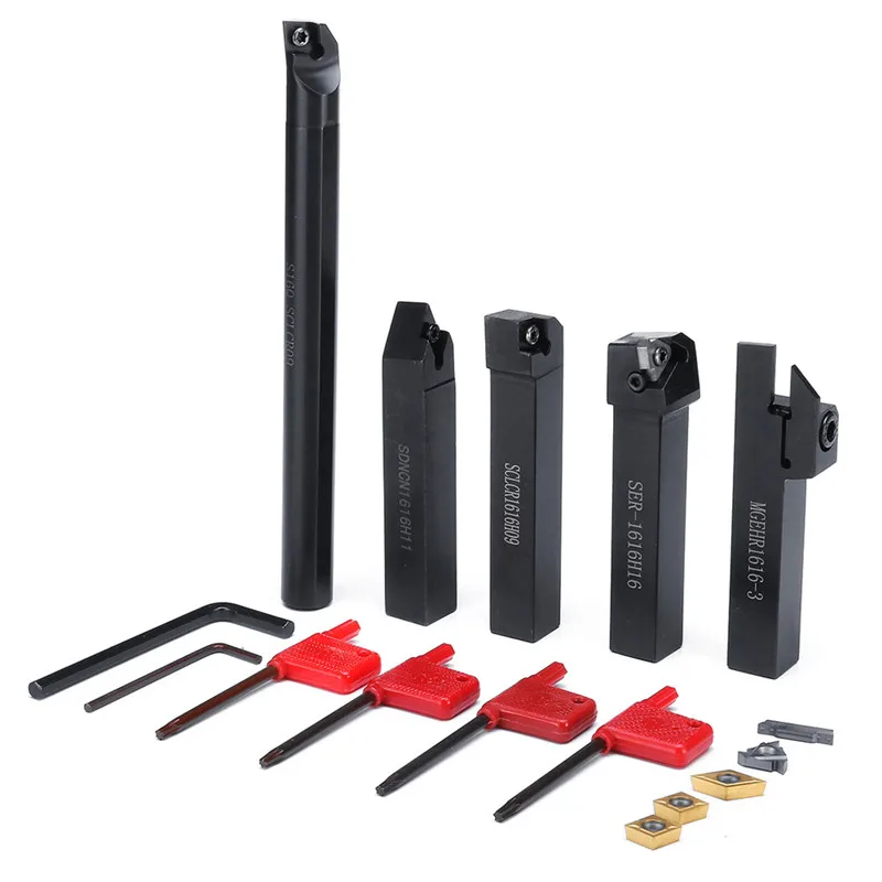 

Новый токарный станок с хвостовиком 16 мм, держатель токарного инструмента, сверлильный стержень, набор инструментов с ЧПУ + 5 твердосплавных...