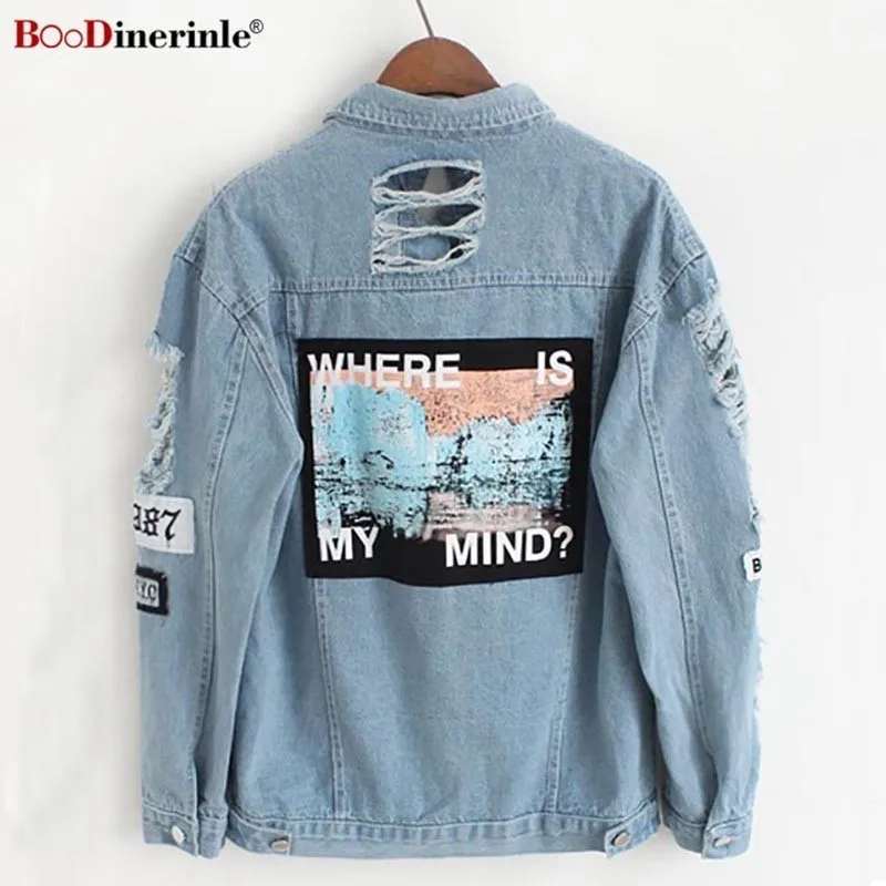 Женская джинсовая куртка бомбер с потертостями Where Is My Mind винтажная элегантная
