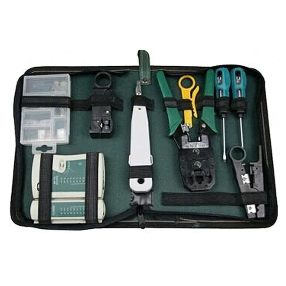 Elisona 10Pcs Network Cable Tester Tool Bag LAN Utp Screwdriver Wire Stripper RJ45 Connector Computer Maintenance Tool Kit Set